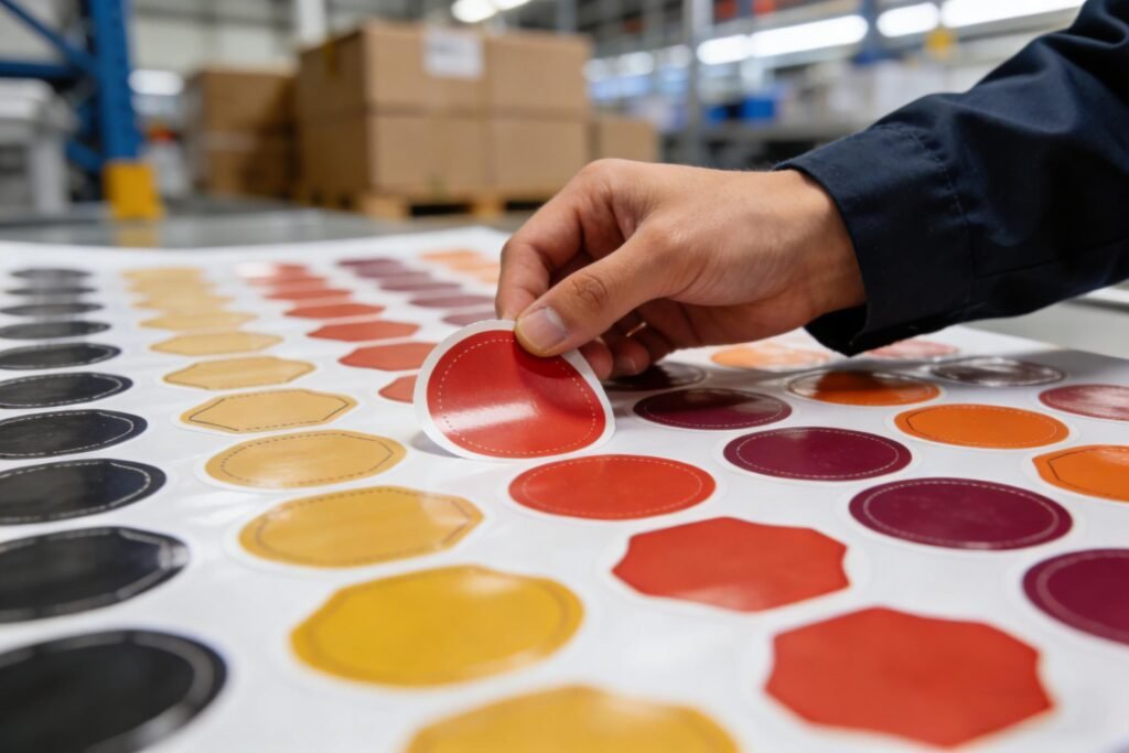 High-precision custom die-cut vs kiss-cut stickers produced by Industrial Label Manufacturer.