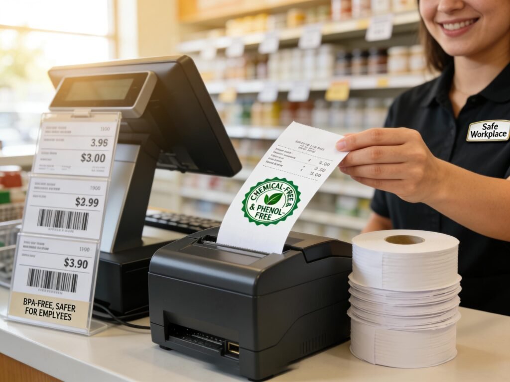 BPA-free thermal labels for retail and supermarket checkout